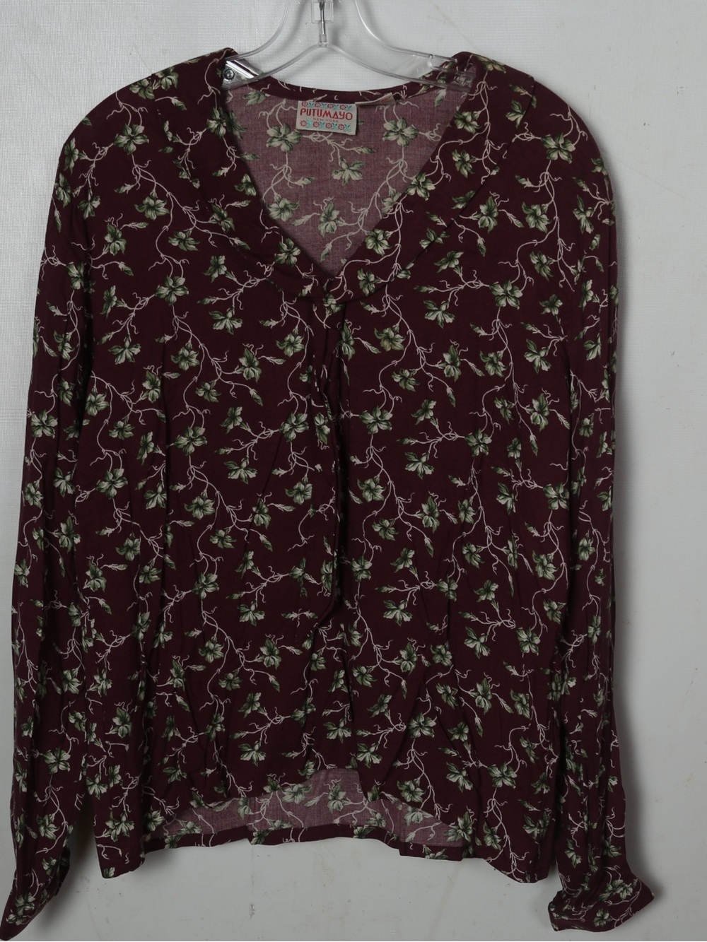 Putumayo Burgundy Floral V-Neck Tie-Front Blouse